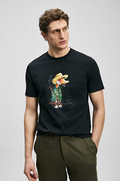 Lufian Duck Modern Graphic T-Shirt Schwarz