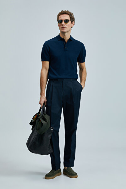 Lufian Derek Men's Silk Blend Sweater Navy Blue