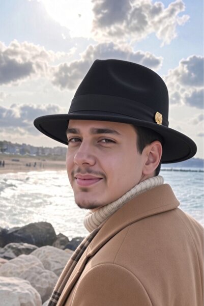 Mollycrush Men's Winter Stylish Black Fedora Hat |   Wide Brim Felt Fedora wi...