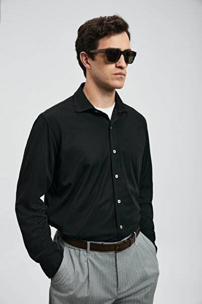 Lufian Carl Men's Basic Shirt Regular Fit Black