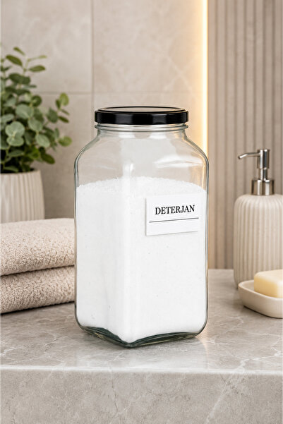 mafa home Black Metal Lid Detergent Glass Jar 3 Liters with Label and Paddle ...