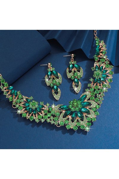 Choice1 808344-Green 3PC Women's Wedding Season Fashion Luxury Flower Necklac...