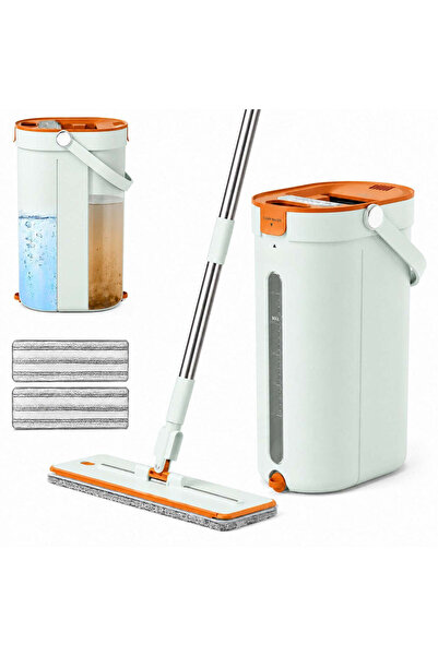 TerraShop 360° flat mop set with bucket with water level indicator, 3-tank sy...