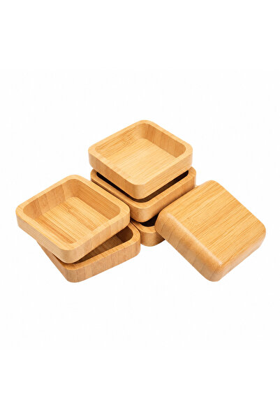 Go İthalat Bamboo 6-piece square cookie/goodie bowl set, 9x9 cm. depth: 1.8 cm.