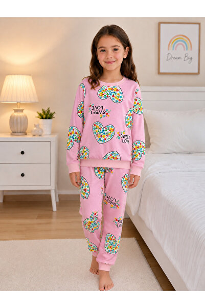 Fil Kids Girls' Cotton Fabric Pink Color Heart Flowers Patterned Long Sleeve ...