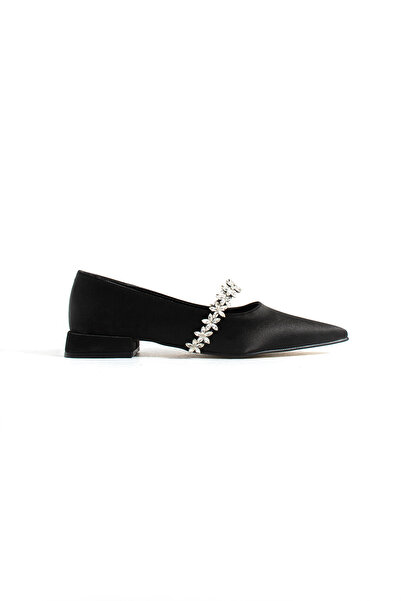 MİOARA Noir Jane -Slingback Çiçek Taşlı Babet