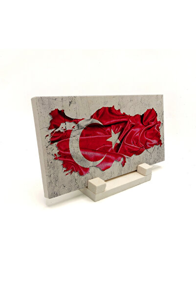 Sadrazam Turkey Map Shaped Wavy Turkish Flag Printed Stone Tabletop Decoratio...