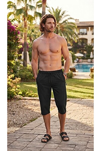 MY SEA Bs-228 Men's Lycra Quick Dry Pockets Zipper Capri Swimwear Swim Trunks