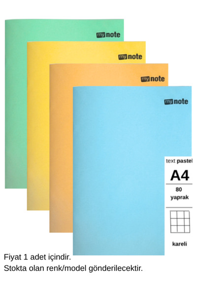 Mynote TEXT Pastel Defter A4 80 Yaprak Kareli 1 Adet