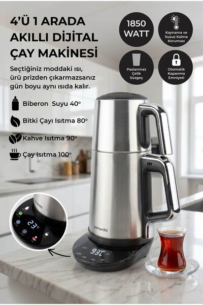 Bernardo Nova Dijital Akıllı Çelik Demlikli 1800 W Çay Makinesi ve Kettle Ino...
