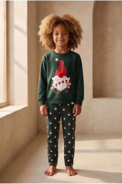 Katia&Bony Boy's Santa Claus Christmas Themed Pajama Bottoms Green