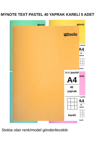 Mynote TEXT Pastel Defter A4 40 Yaprak Kareli 5 Adet