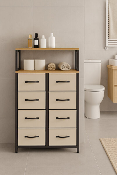 moniev 2 Raflı 8 Çekmeceli Banyo Düzenleyici Banyo Dolabı Deri Çekmeceli Bany...
