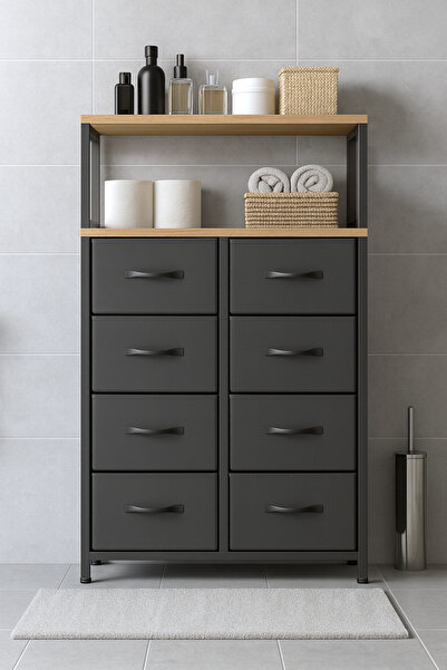 moniev 2 Raflı 8 Çekmeceli Banyo Düzenleyici Deri Çekmeceli Banyo Organizer W...