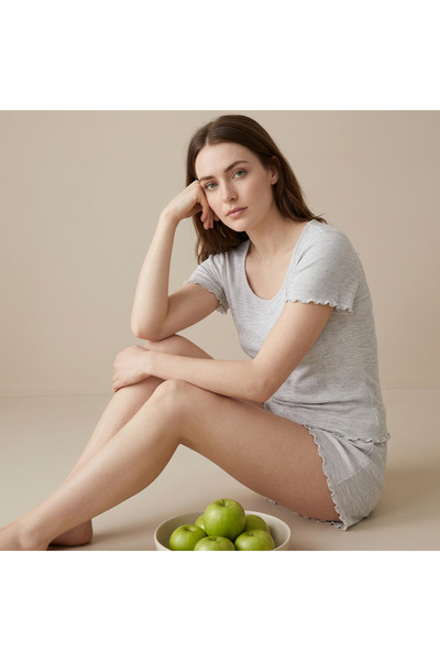 BONBON Women's Dark Gray Color Bohçalık Dowry Gift Set Short Sleeve Pajamas a...
