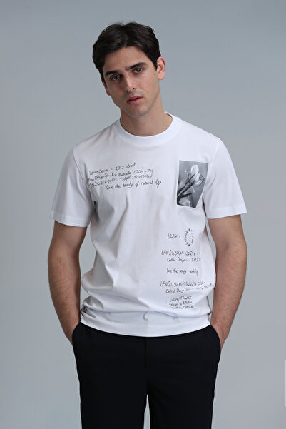Lufian Tricou Fred Modern Graphic Alb