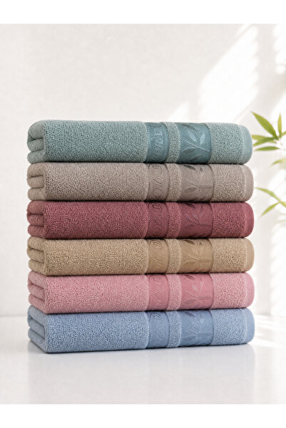 ŞENER HOME Set of 6 First Quality Bamboo 50X90 Hand & Face Towels Dark Colors