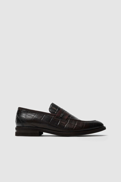 TOGO Kahve Croco Hakiki Deri Erkek Loafer Ayakkabı [TG052210]