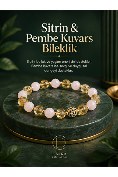ÇAKRA DOĞAL TAŞ Sitrin & Pembe Kuvars Doğal Taş Bileklik