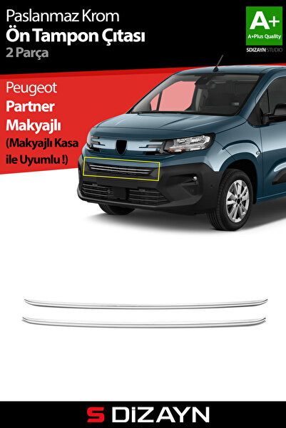 S Dizayn S-Dizayn Peugeot Partner Makyajlı Krom Ön Tampon Çıtası 2 Prç 2023 Ü...