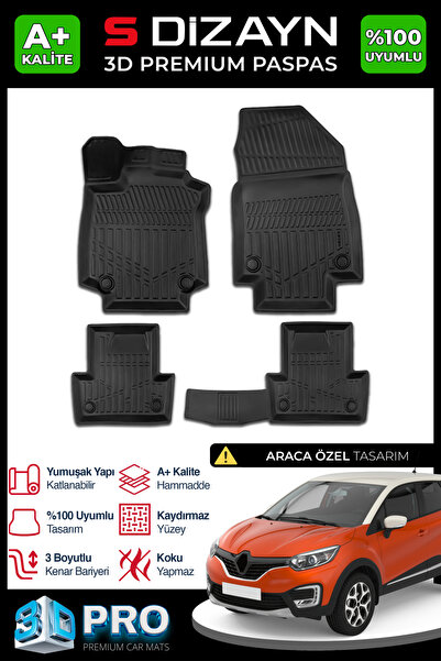 S Dizayn S-Dizayn Renault Captur 3D Pro Havuzlu Paspas 2013-2019 A+ Kalite 3D...