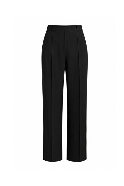 Merci Women's Black High Waist Wide Leg Palazzo Trousers with Ribbed Front St...