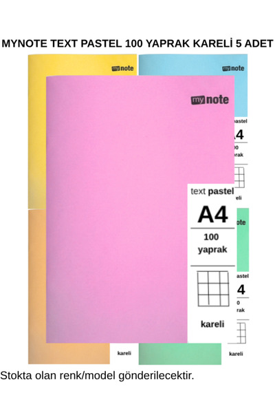 Mynote Text Pastel Notebook A4 100 Sheets Checkered 5 Pieces