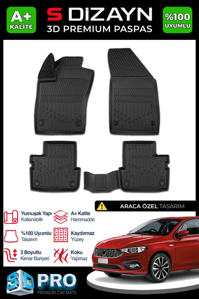 S Dizayn S-Dizayn Fiat Egea Sedan 3D Pro Havuzlu Paspas 2015 Üzeri A+ Kalite ...
