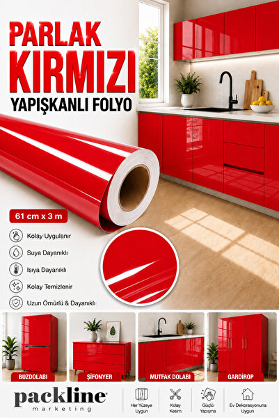 Packline Marketing Яркочервено самозалепващо фолио за покриване на кухненски ...