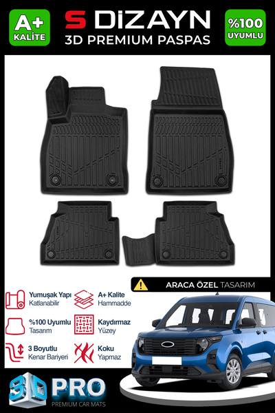 S Dizayn S-Dizayn Ford Courier 3D Pro Havuzlu Paspas 2023 Üzeri A+ Kalite 3DS...