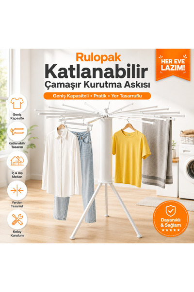 Rulopak Katlanabilir Çamaşır Kurutma Askısı – Çok Katlı, Geniş Kapasiteli, Pr...