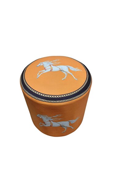 PUFYCO Chevaux Serisi At Desenli 40*40 Yuvarlak Puf