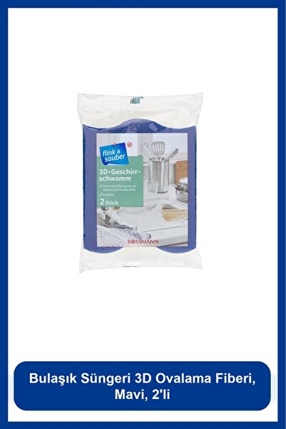 Flink Sauber Dishwashing Sponge 3D Scrubbing Fiber, Blue, Pack of 2