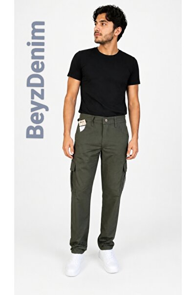 BeyzDenim Koyu Haki Likralı Kargo Taktikal Buyuk Beden Ripsstop Pantolon