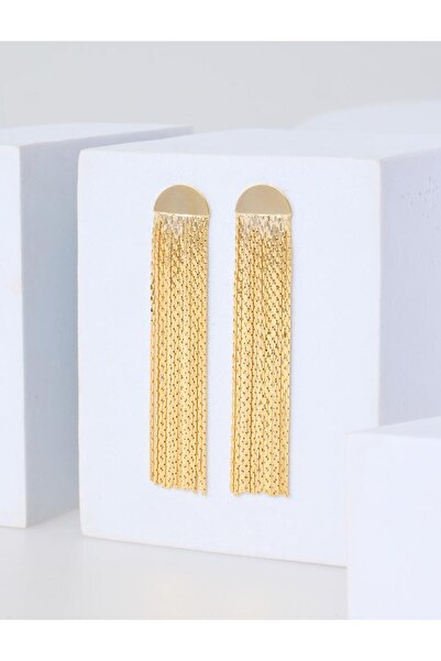 Jimmy Key Gold Color Tassel Detailed Dangle Modern Earrings