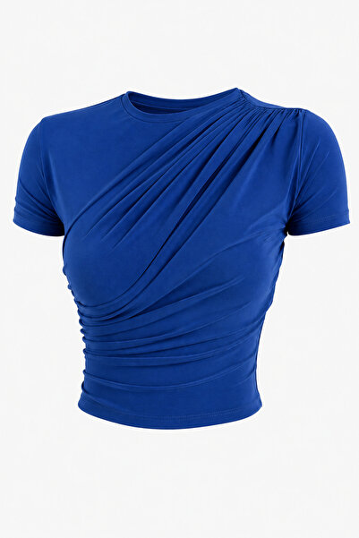 Modamorfo Cross Gathered Short Sleeve Sandy Blouse -Saks