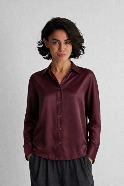 Silk and Cashmere Bordo Estrella Saf İpek Gömlek