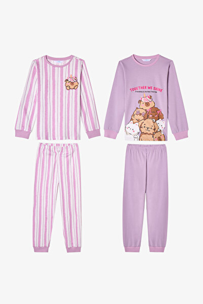 Penti Kız Çocuk Capy Community Pamuklu Uzun Kollu 2'li Pijama Takımı