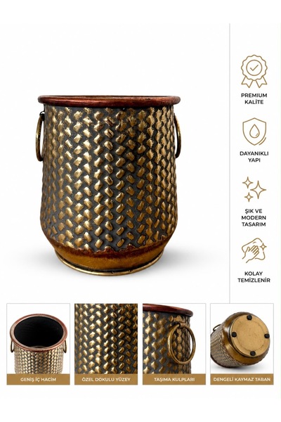 BitkiKapında Valeria Antik Dekoratif Metal Saksı ( 26 cm çap - 24 cm boy )