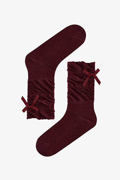 Penti Burgunderrote, drapierte Baumwollsocken mit Bandverzierung