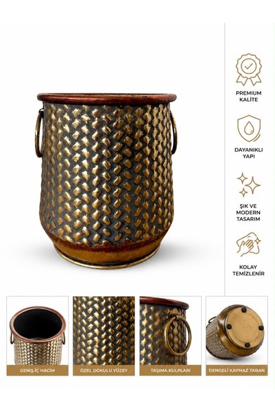 BitkiKapında Valeria Antik Dekoratif Metal Saksı ( 19 cm çap - 21 cm boy )