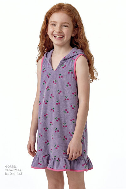 Penti Lila Mädchen-Strand-Kaftan mit Kirschmuster
