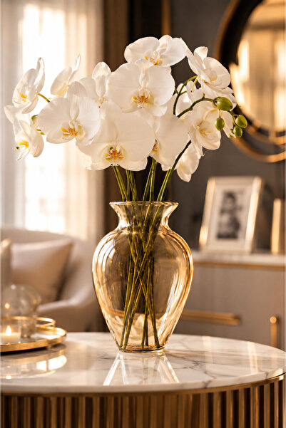 ANGDESİGN Defne Glass Vase 25 cm ••Bal 6Y24007 •• Decorative Vase Modern Flow...