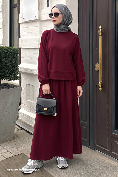 InStyle Basic με ρέλι Modal Σετ με φούστα Βουργουνδίας