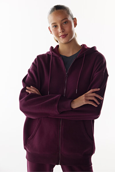 Penti Bordo Full Fermuarlı Şardonlu Active Uzun Kollu Sweatshirt