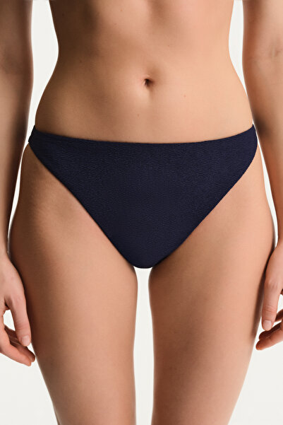 Penti Navy Blue Hailey Minimal Textured Mid-Waist Bikini Bottom