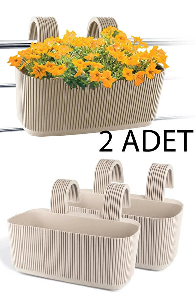TEMMUZ HOME 2 Adet 3,2 Litre Pera Askılı Küpeşte Saksısı Ayar Aparatlı Plasti...