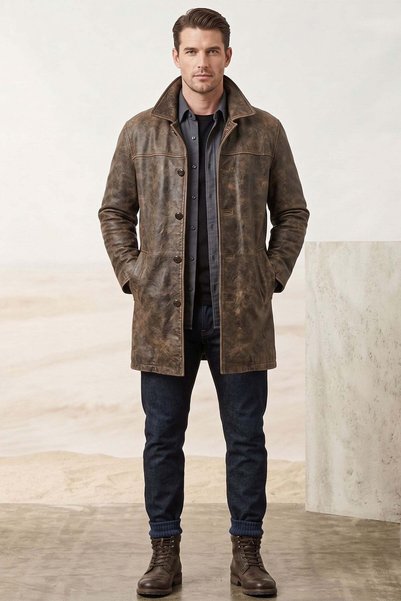 Deriderim Dean Vintage Genuine Leather Men's Coat