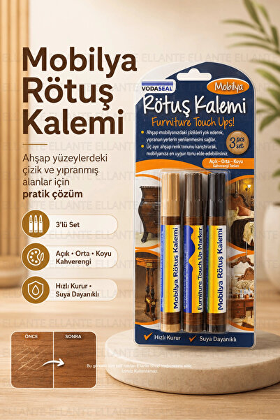 ellante Mobilya Rötuş Kalemi 3'lü Set – Ahşap Çizik Giderici Tamir Kalemi | A...