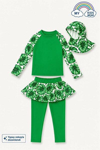 My Kids Wear Three-Piece Girls' Hashema, Hijab, Skirt, Closed Swimsuit
